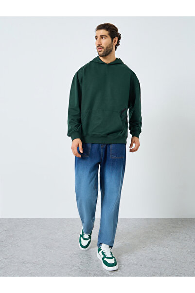 Styli Men Green Embroidered Oversized Hoodie