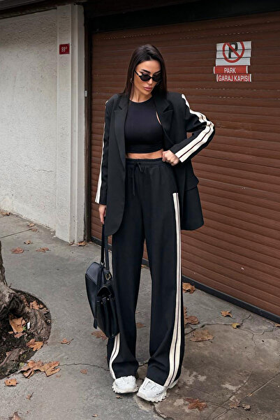 Ortaya Çık Black Striped Detail Sporty Stylish Women's Suit