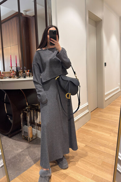 MAGARDE Set bluză și rochie tricotată cu bretele evazate - ANTRACIT