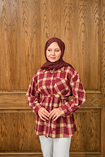 LOCCO Women's Plaid Pattern Shirt Claret Red