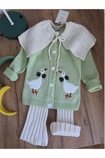 kokosh _ kidss burcu sapmaz Girl's Cape Duck Knitwear Jacket and Pants Set