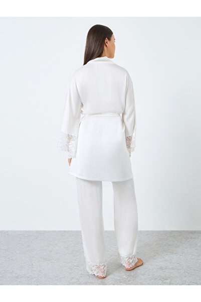 Styli Lace Detail Longline Tie Robe and Pyjama Set