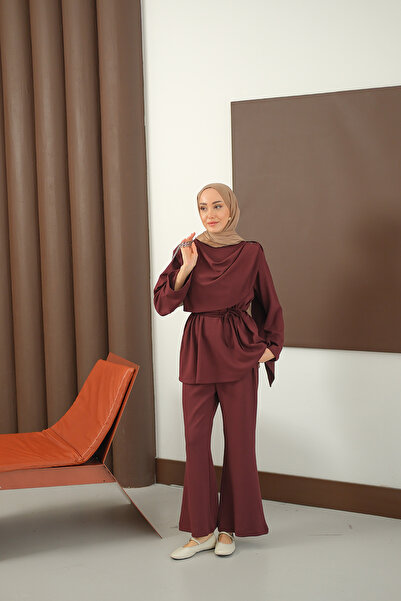 LOCCO Women's Shawl Detail Suit Burgundy