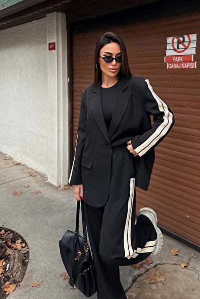 Ortaya Çık Black Striped Detail Sporty Stylish Women's Suit