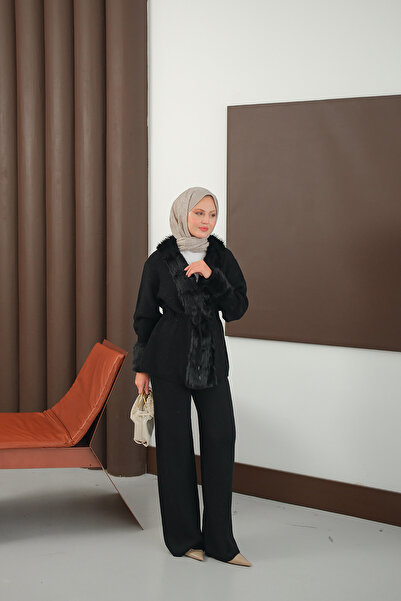 LOCCO Women's Plush Detail Knitwear Set Black