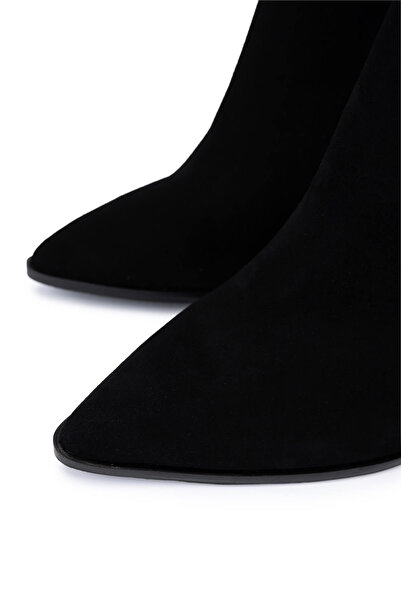 Tamer Tanca Women's Genuine Leather Black Suede Heeled Boots