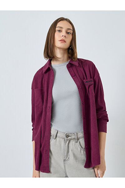 Styli Oversized Longline Corduroy Shirt with Pockets