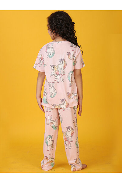 Anthrilo By Styli Girls Unicorn Print Cotton T-Shirt and Pants Set