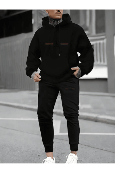 Flow touch طقم هودي رياضي بخطوط بسيطة (رياضي)