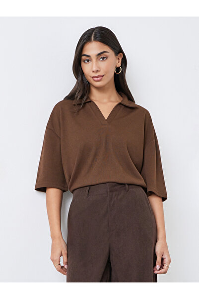 Styli Brown Soft Touch Relaxed Fit Polo T-Shirt