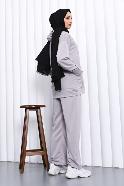 İmajButik Dark Gray Two-Thread Hijab Set with Label on the Front