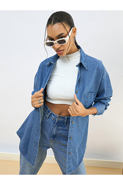 Sassafras By Styli Blue Denim Oversized Shirt