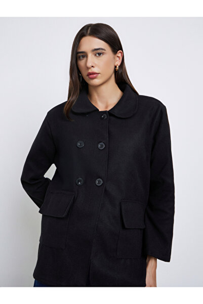 Styli Black Solid Button-Down Coat