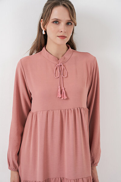 Bigdart T1627 Collar Lace-Up Dress - Powder