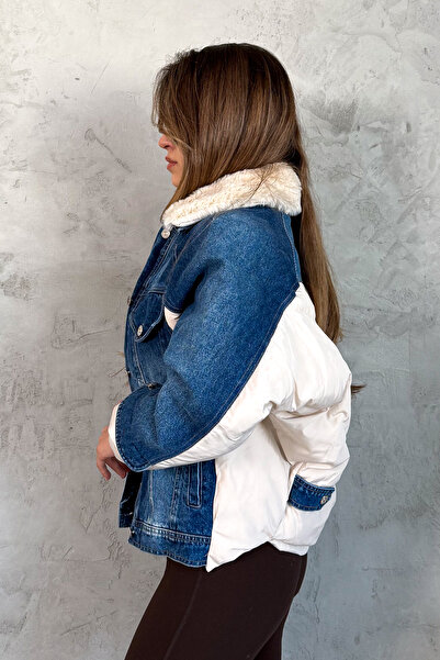 ModaPlaza Women's Collar Fur Denim Coat 99424