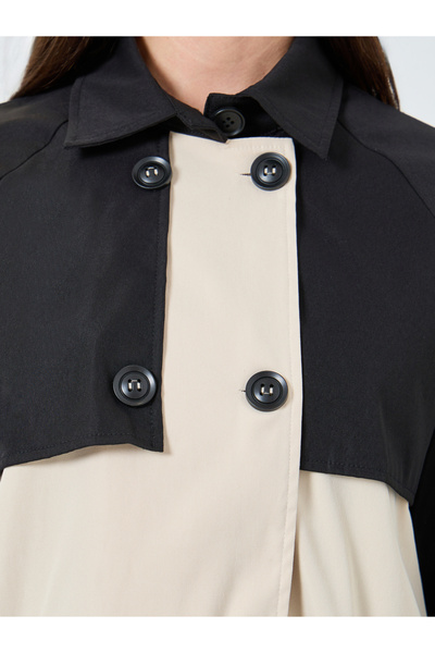 Take Two By Styli Color Block Button Detail Open Front Jacket