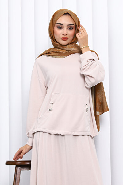 İmajButik Stone Pocket Blouse Skirt Set