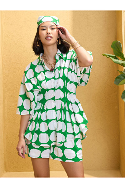 Sassafras By Styli Green Polka Dot Shirt with Shorts Co-Ords