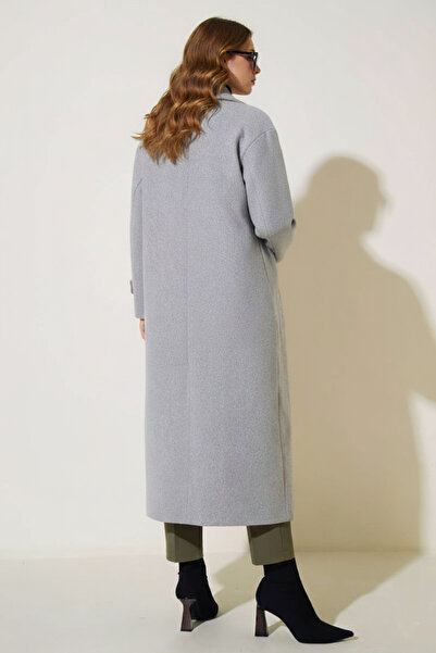 Kirazgym Women's Adel Double-Breasted Collar Long Cashmere Coat