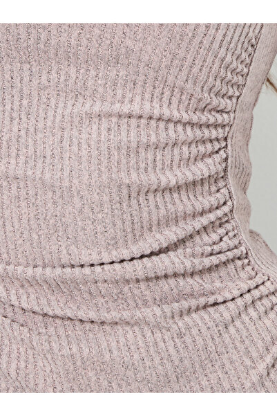 Take Two By Styli Pink Draped Neck Ribbed Top