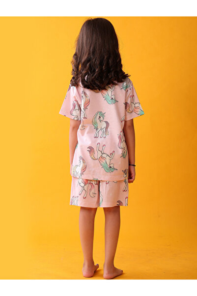 Anthrilo By Styli Pink Unicorn Cotton T-Shirt and Shorts Set