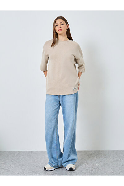 Styli Beige Oversized Knit T-Shirt