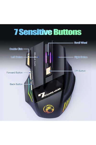 Apera iMCE GWX7 Kablosuz Şarjlı RGB Gaming Mouse Sessiz Tık Oyun Faresi 3200DPI 7 Tuş