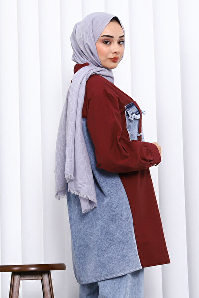 İmajButik Burgundy Denim Paneled Sets