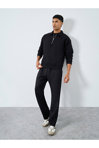 Styli Men Black Solid Zip-Up Sweatshirt