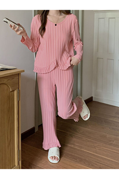 Take Two By Styli Textured Ruffle Hem Top and Pyjama Set