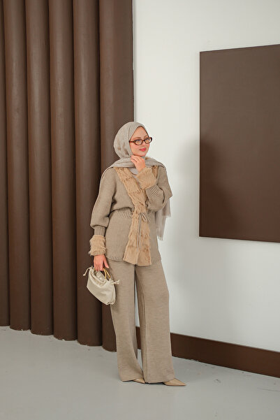 LOCCO Women's Plush Detail Knitwear Set Mink