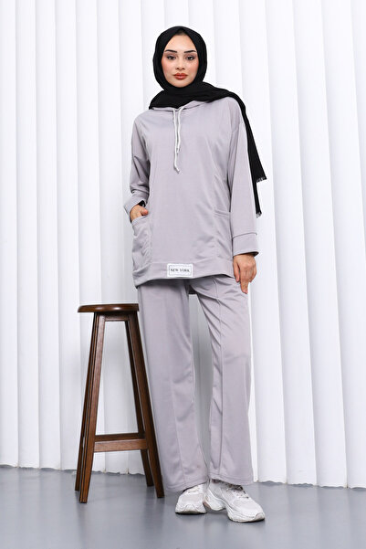 İmajButik Dark Gray Two-Thread Hijab Set with Label on the Front