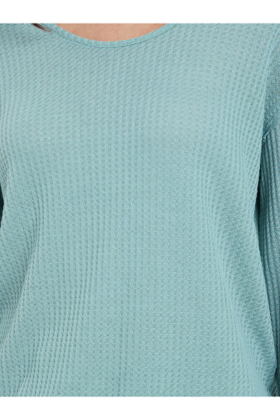 Styli Green Waffle Knit Sweatshirt with Dropped Shoulder