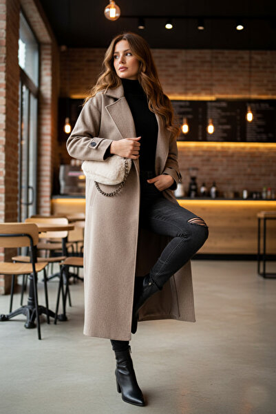 FERHEL Women's Adel Double-Breasted Collar Long Cashmere Coat