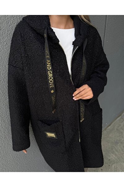 DİMA Boucle Fabric Hooded Zippered Cardigan