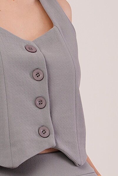 Modaiconu Thick Strap Buttoned Vest and Trousers Gray Set
