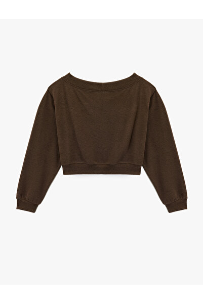 Koton Viscose Blend Boat Neck Off-The-Shoulder Long Sleeve T-Shirt