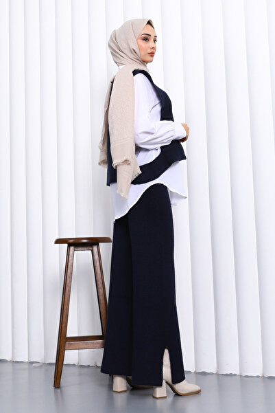 İmajButik Navy Blue Shirt Triple Knitwear Set