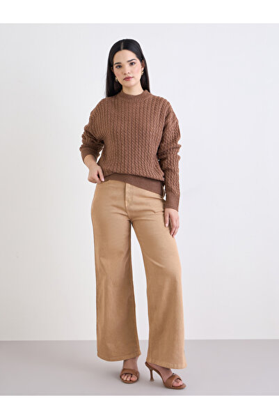 Styli Brown Cable Knit Sweater