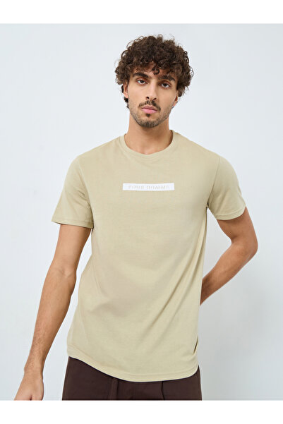 Styli Khaki Crew Neck Slogan Print T-Shirt