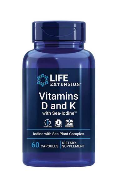 Life Extension Vitamins D and K with Sea-Iodine, 60 Capsules