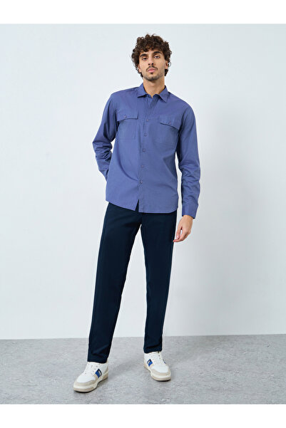 Styli Plain Blue Regular Fit Spread Collar Shirt
