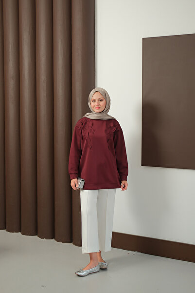 LOCCO Women's Heart Detailed Tunic Burgundy