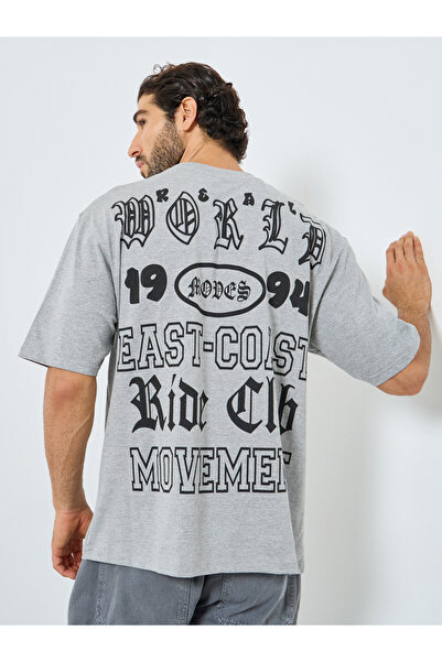 Styli Men Grey Graphic Print Oversized T-Shirt