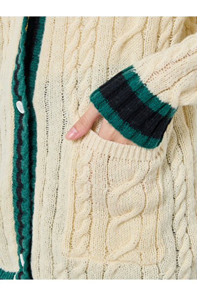 Styli Cream Cable Knit Cardigan Sweater