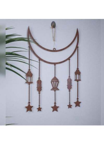 Story of candle رمضان ، تعليقة جدارية رمضانية بتصميم هلال وفوانيس - بني