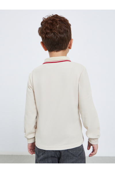 Styli Embroidered Detail Long Sleeve Tipped Polo T-Shirt