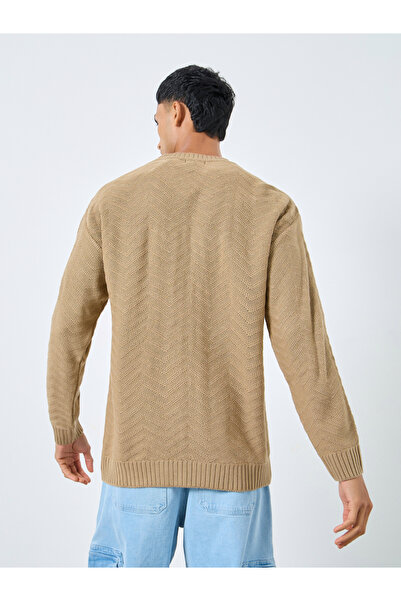 Styli Men Beige Oversized Knit Sweater