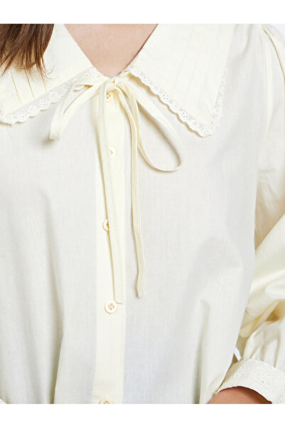 Styli Women Yellow Lace Detail Long Sleeve Shirt with Tie-Up Detail