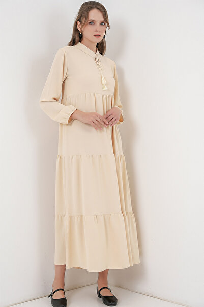 Bigdart T1627 Collar Lace-Up Dress - Cream